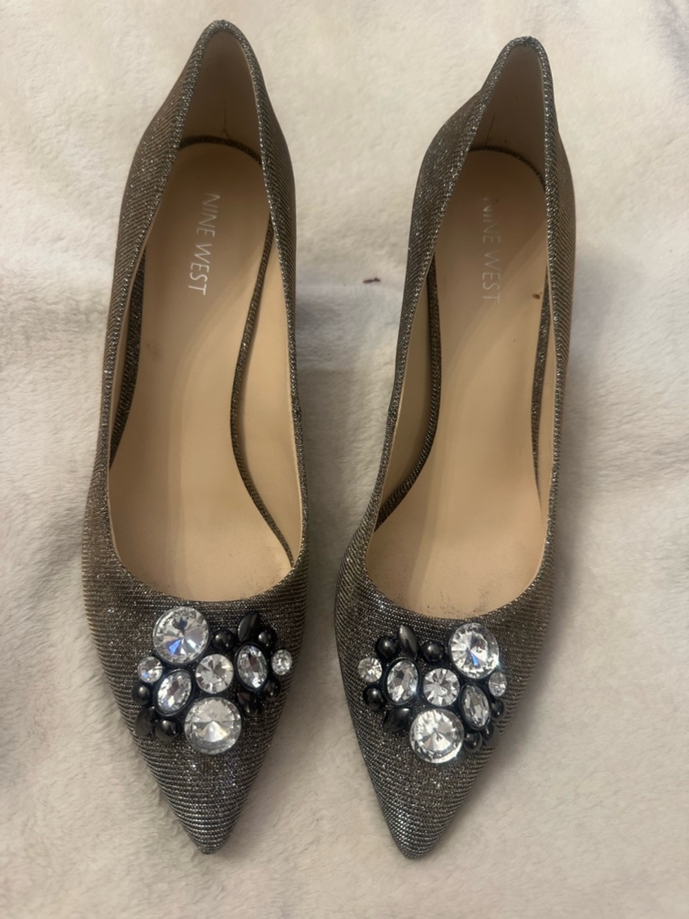 Nine West Metallic Pewter Pointed-Toe Jewel Pumps